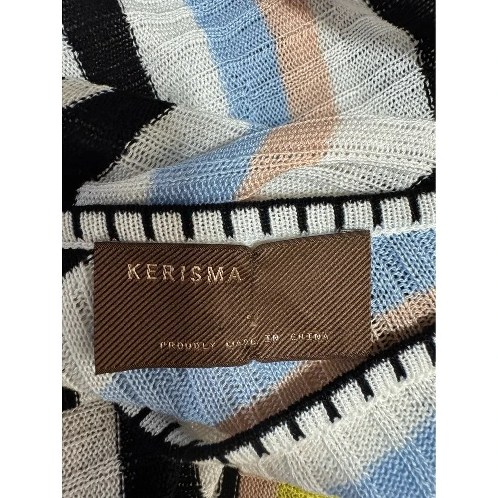 Womens Bohemian Striped Knit Poncho Duster OS Coastal Euro Summer Festival Beach